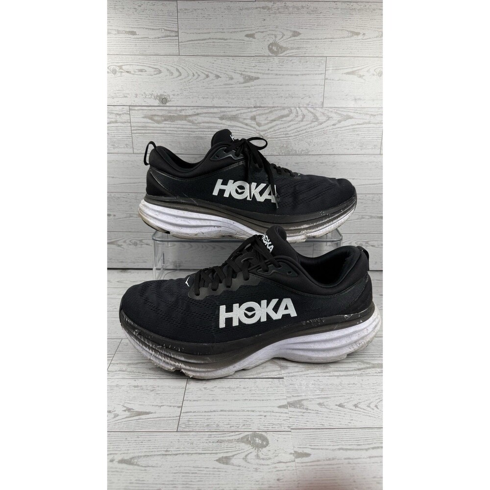 HOKA Bondi 8 Wide Men’s Size 12.5 2E Black White Running Walking Shoes #331